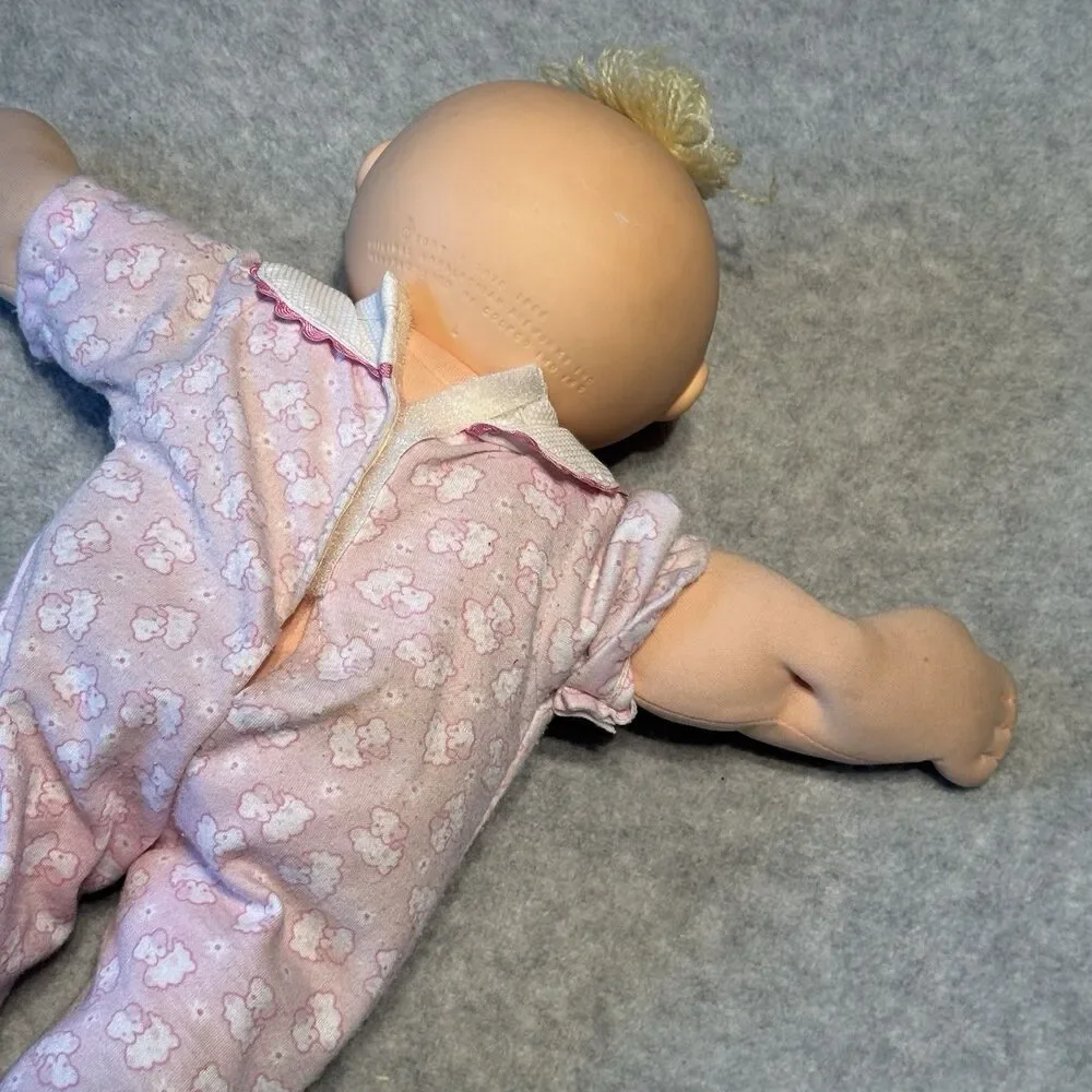 1982 Coleco Cabbage Patch Kids Doll Blonde Tuft Hair Blue Eyes w/ Pink Outfit